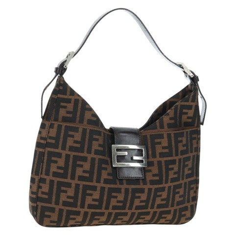 FENDI Zucca帆布Mamma Baguette單肩包 棕色/黑色 正品 BA14215V