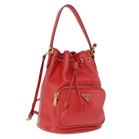 PRADA 手提包 皮革 兩用 紅色金色 正品 BA14119V