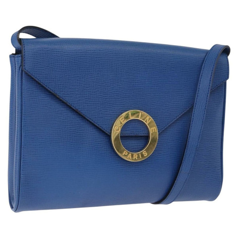 CELINE 圓背包 皮革 藍色 金色 正品 BA14157V