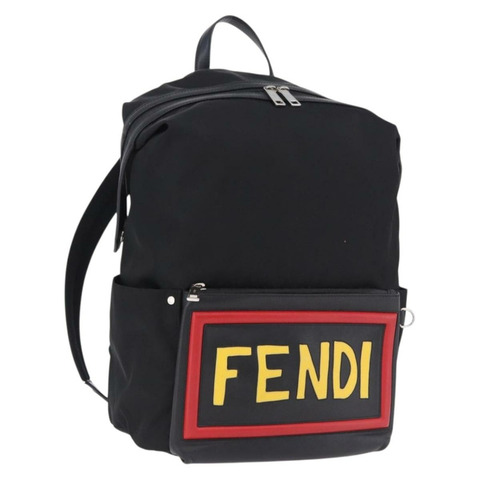 FENDI 尼龍黑銀雙肩包 Auth bs36641V