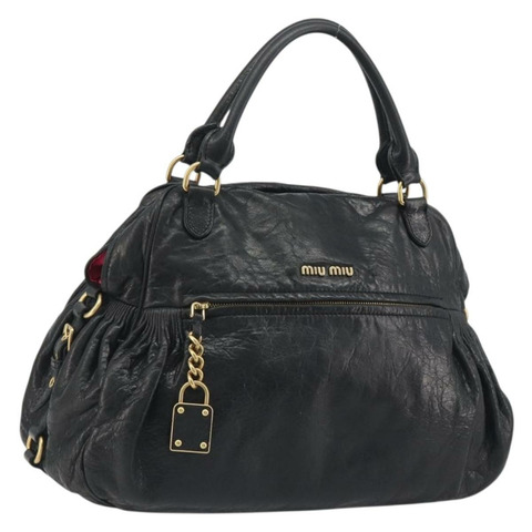 Miu Miu 手提包 皮革 黑色 金色 正品 bs36659V