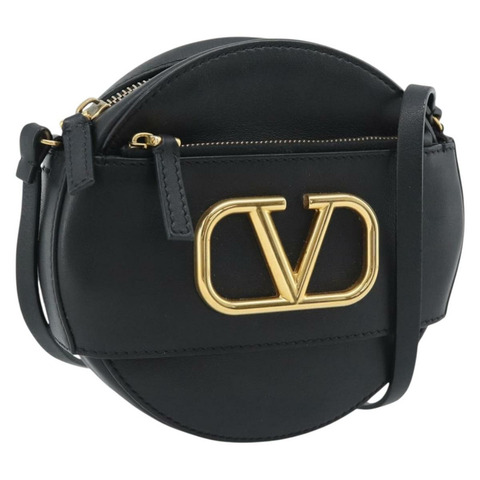 VALENTINO 黑色金色皮革單肩包 正品 ka5473A
