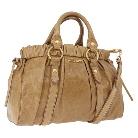 Miu Miu Vitellolux 手提包 皮革 兩用 米色 金色 正品 bs36678V