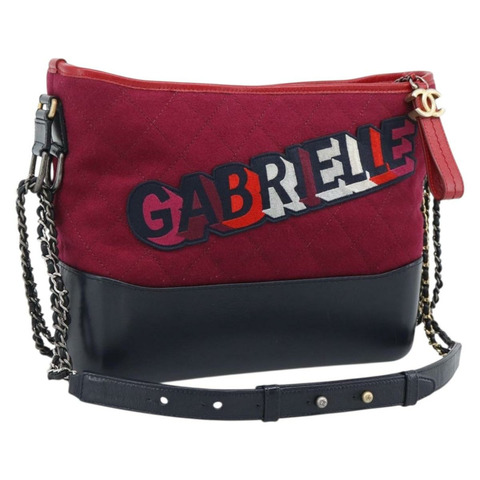 香奈兒 Gabrielle de Chanel 絎縫鏈條肩背包 帆布 紅色 正品 ka5504M