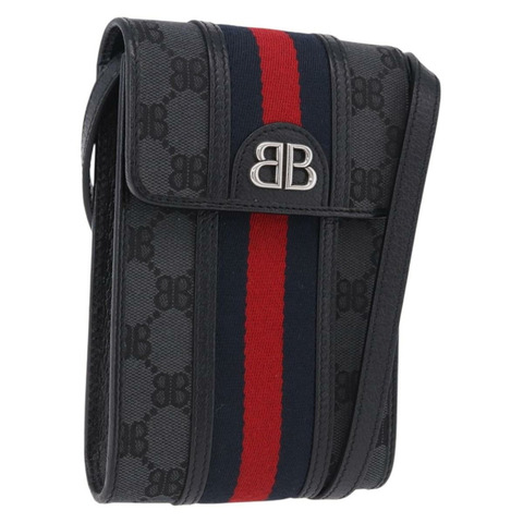 BALENCIAGA GUCCI 聯名款 The Hacker Project 帆布黑色 Auth ka5651V