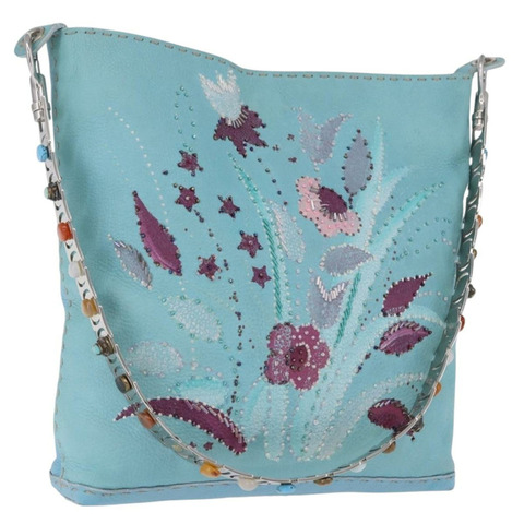 FENDI Celeria 單肩包 皮革 淺藍色 銀色 正品 ka5643A