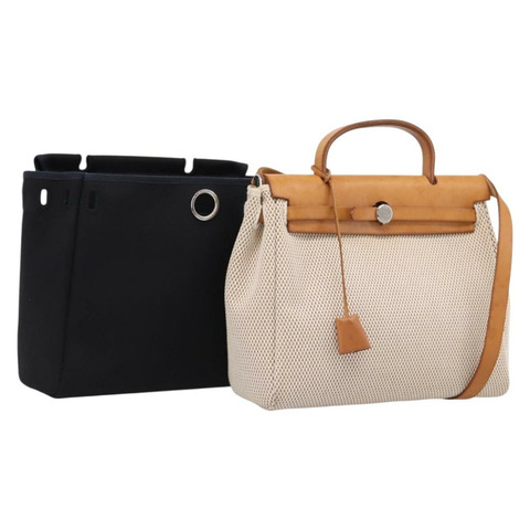 愛馬仕 Herbag Ad PM 雙肩包帆布皮革米色銀色正品 ka5642V