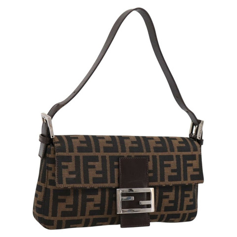 FENDI Zucca帆布Mamma Baguette單肩包 棕色銀色 正品 BA14998SAV