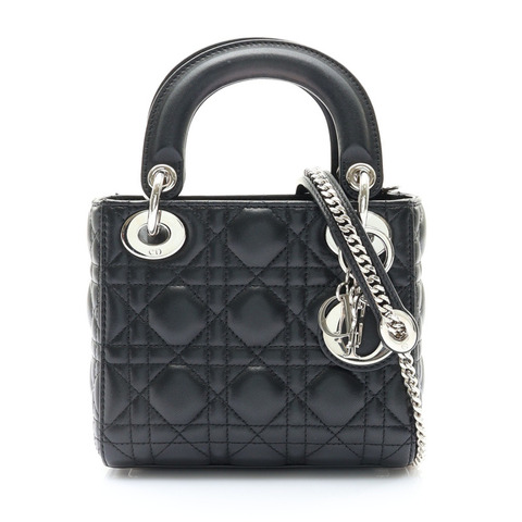 Lady Dior Mini 兩用包 黑色 籐格紋 羊皮【Dior 迪奧】 M0505PCAL