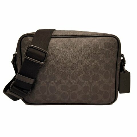 【COACH】2026新款C LOGO男款斜背郵差包(黑灰)