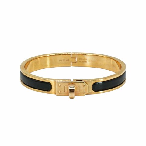 Hermes 展示品 Clic Kelly H Logo琺瑯細版手環-PM(黑/金)
