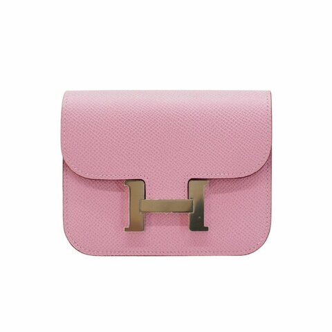 Hermes 展示品 Constance Slim Epsom 牛皮銀釦可拆卸式拉鍊零錢卡包(X9錦葵紫)