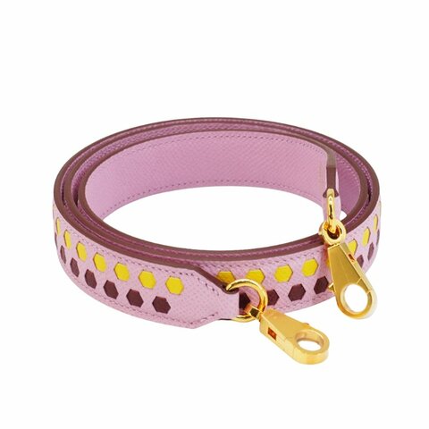 Hermes 展示品 Tressage Epsom 牛皮六邊形編織皮革肩帶(粉/黃/深紅)