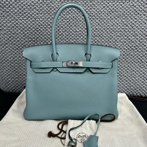 愛馬仕/Hermes  birkin30 手提包 7G天青藍 銀扣togo皮