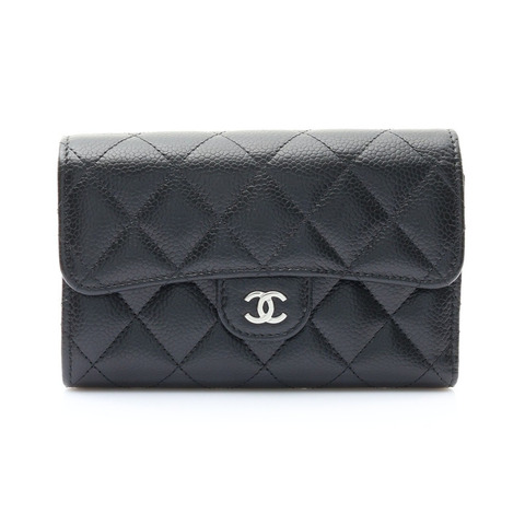 CHANEL 香奈兒 Classic Flap 扣式中夾 黑色 荔枝紋 菱格紋牛皮 銀扣 AP0232 AP0232