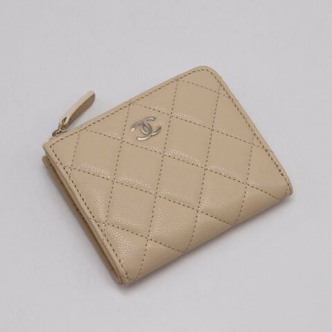 CHANEL L型拉鍊零錢包 - 米金