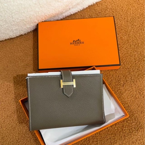HERMES 大象灰金扣Bearn短款錢包12*9.5*1.5 全新閒置配件盒子