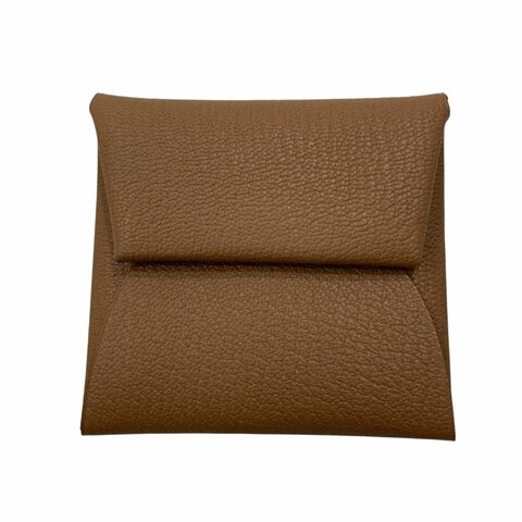 HERMES 愛馬仕 Bastia W刻 零錢包 山羊皮 棕色 銀釦
