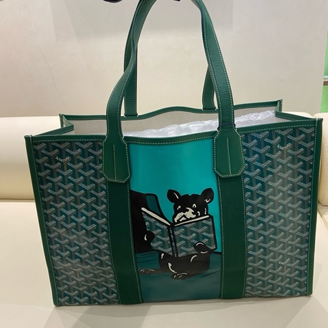 Goyard戈雅 Tote 綠色老花拼卡通印花 塗層帆布拼牛皮托特包手提包肩背包購物袋🛍️