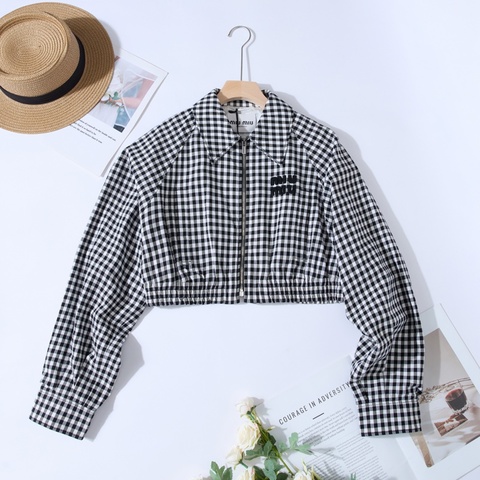 Miu Miu Jacket 黑白格紋短款拉鍊外套