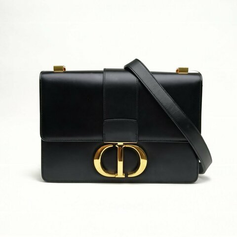 DIOR 30Montaigne蒙田大號黑色牛皮革金扣肩背包