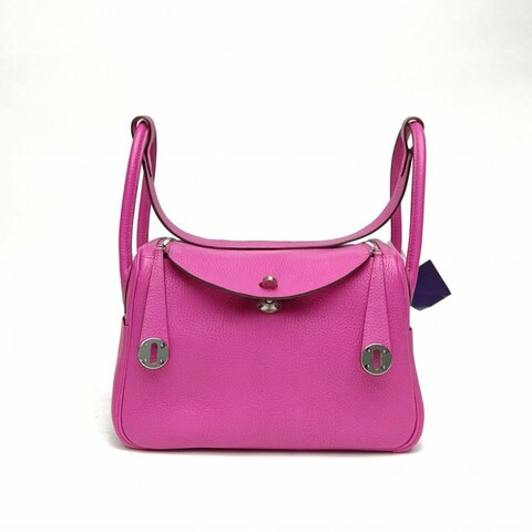 HERMES Lindy26L3玫瑰紫TC皮C刻銀扣肩背包