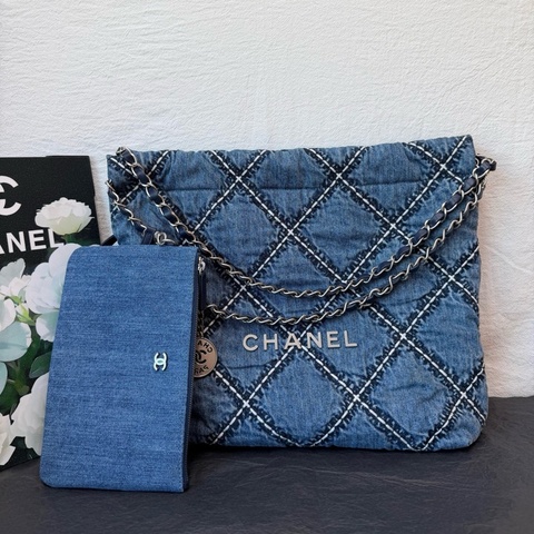 Chanel香奈兒 22bag 藍色丹寧牛仔小號 肩背包斜挎包 芯片款