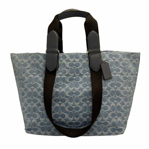 【COACH】C LOGO牛仔棉布手提肩背購物托特包(牛仔藍)