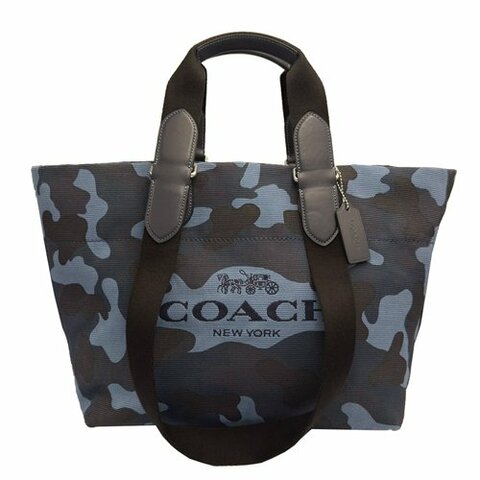 【COACH】帆布手提肩背購物托特包(迷彩藍)