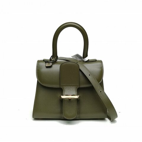DELVAUX BrillantMini軍綠色牛皮革淺金扣肩背包