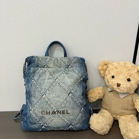 Chanel/香奈兒 23P 22bag漸變丹寧手提包雙肩包 芯片