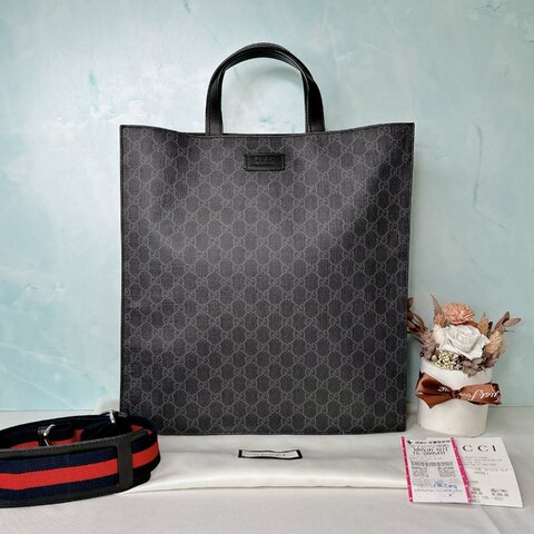 GUCCI 黑花直式斜背托特包