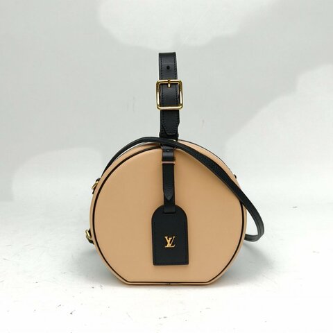 LOUIS VUITTON 拼色牛皮革金扣2018小號硬圓餅包肩背包