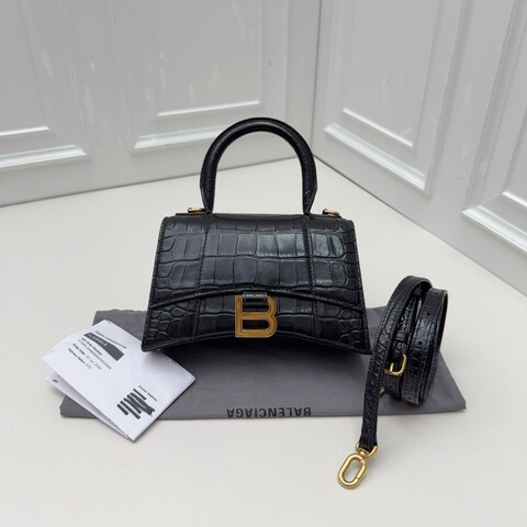 Balenciaga  Hourglass XS 鱷魚壓紋沙漏包黑色