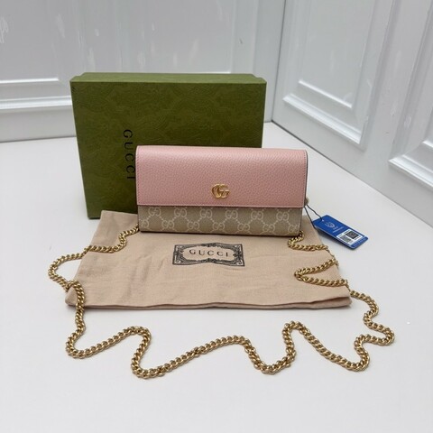 全套⭐GUCCI 粉拼老花woc鏈條包