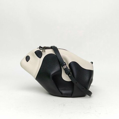 LOEWE PandaMiniBag熊貓包黑白牛皮革肩背包