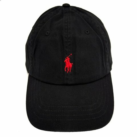 【RALPH LAUREN】POLO刺繡小馬LOGO鴨舌棒球帽(黑/紅)