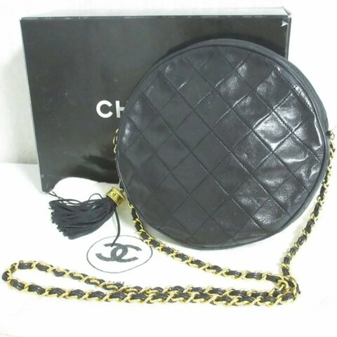 CHANEL 復古絎縫皮革圓形流蘇鏈條單肩包 vintage