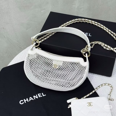 Chanel • 25s白金漁網月亮腋下包 附子袋 芯片款✨