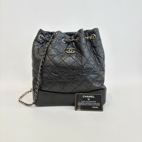 Chanel/香奈兒黑色牛皮小號流浪雙肩包