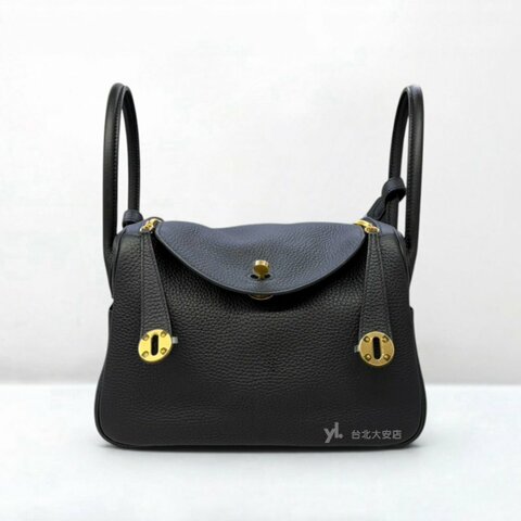 A13472-HERMES 黑色 TC皮 金釦 LINDY 26