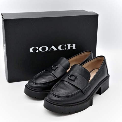 US7.5 24cm近新✨ Coach LEAH 樂福鞋 黑色 牛皮 霧面 Logo 24cm EU38.5