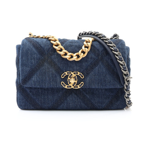 CHANEL 香奈兒 19 肩背包 藍色 單寧布 金扣 AS1160 AS1160