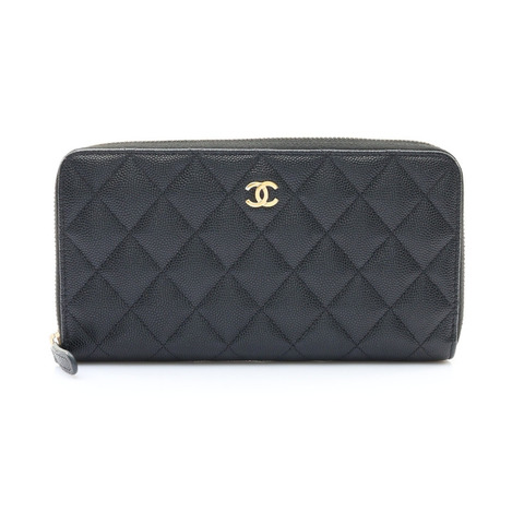 CHANEL 香奈兒 Classic Zip 長夾 黑色 荔枝紋 菱格紋牛皮 金扣 AP0242 AP0242