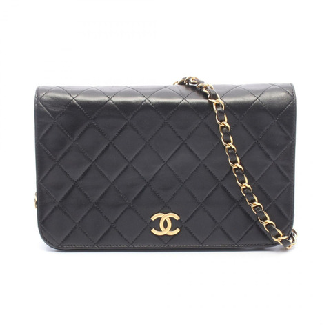 香奈兒 (CHANEL) 絎縫全翻蓋鏈條單肩包，羊皮材質，黑色，二手，女士款，金色五金