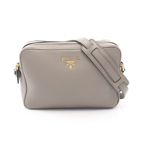 PRADA VITELLO PHENIX 肩背斜背包，米色皮革，金色五金，二手女款
