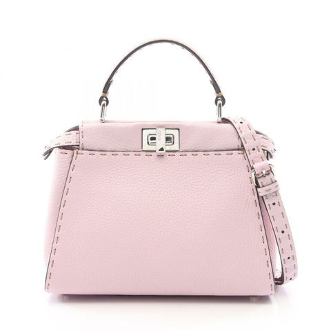 FENDI Mini Peekaboo Selleria 單肩斜背包，粉紅色皮革，二手女款