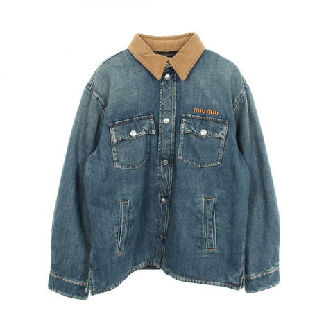 Miu Miu DENIM PIUMINO 羽絨外套 #36 棉質海軍藍/米色 二手女款