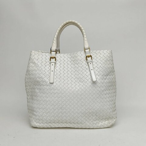 BOTTEGA VENETA 白色羊皮革編織手提包肩背包