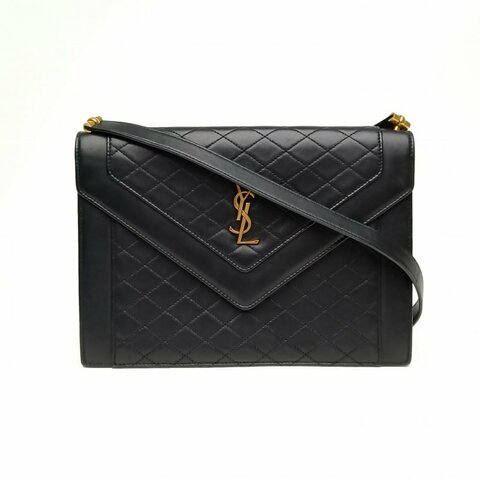 SAINT LAURENT 黑色羊皮革金扣GABY信封包單肩包中號肩背包